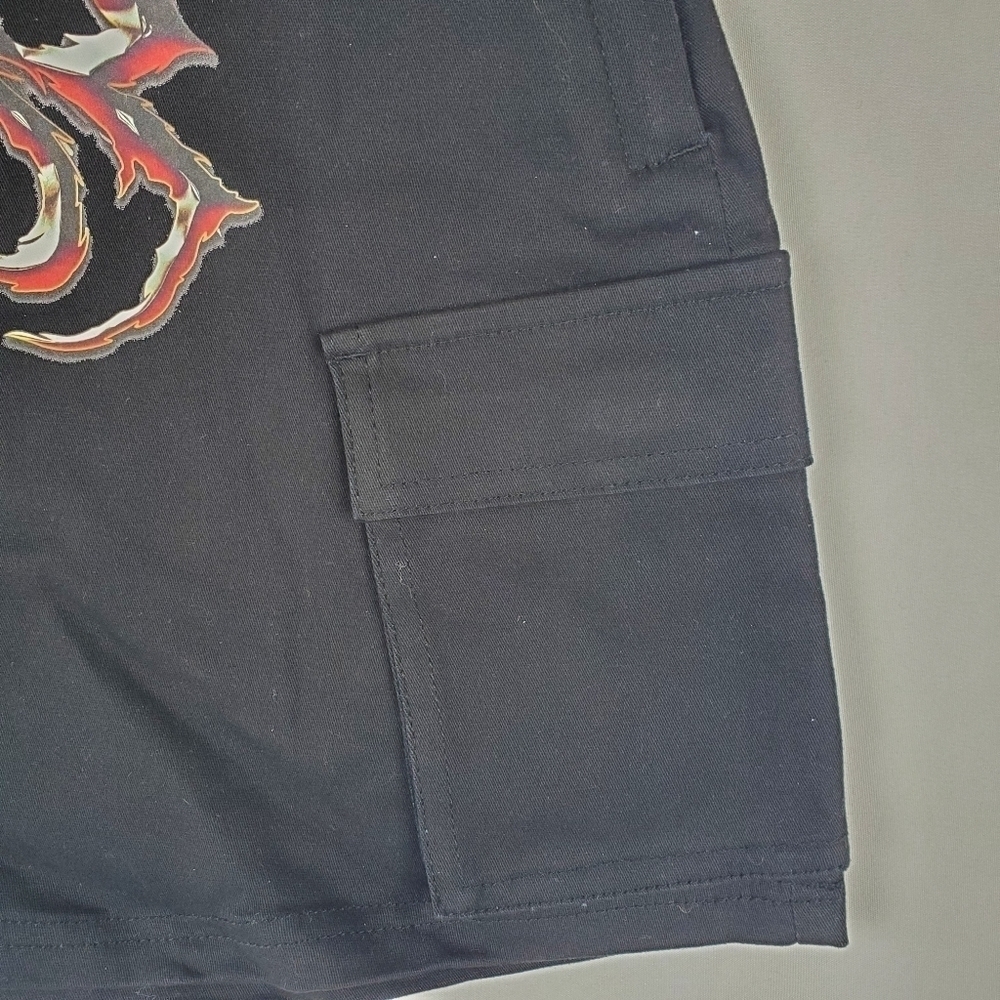 SWIXXZ Rustic Metal Black Cargo Skirt Graphic Print Chain Button Choose Size - Picture 3 of 12